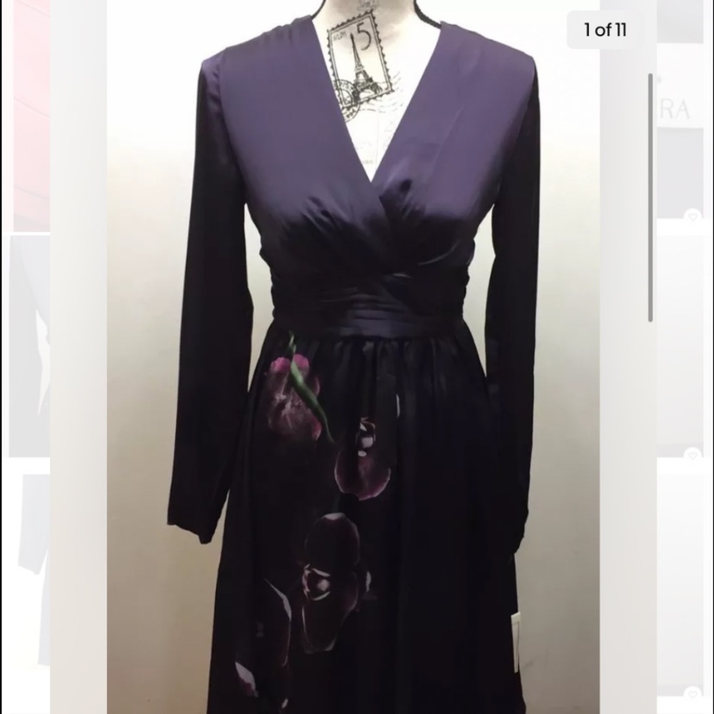 New Altuzzara For Target Women Dress Purple Floral Print LS Sexy Sz 2 V-Neck